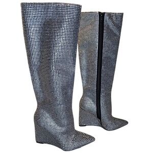 Gianni Bini Gabor Two Rhinestone Pointed Toe Tall‎ Wedge Boots Size 5.5 M